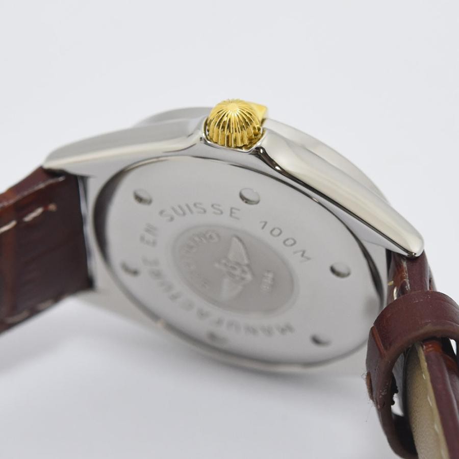 VINTAGE WATCHES FASHION Breitling Callisto レディースウォッチ、クリーム色の文字盤、ゴールドのアクセント、ブラウンのレザーストラップ
