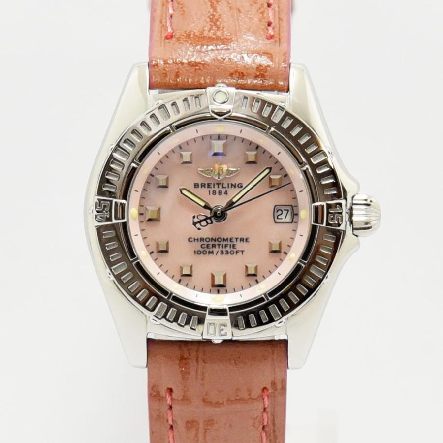VINTAGE WATCHES FASHION ブライトリング クロノメーター サーモンピンク文字盤 レザーベルト レディース腕時計