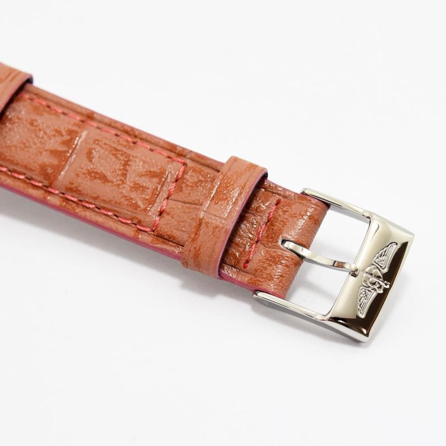 VINTAGE WATCHES FASHIONのブラウンレザーベルト、サーモンピンクのステッチ、クロノメーター認定のバックルが付いたレディースウォッチ