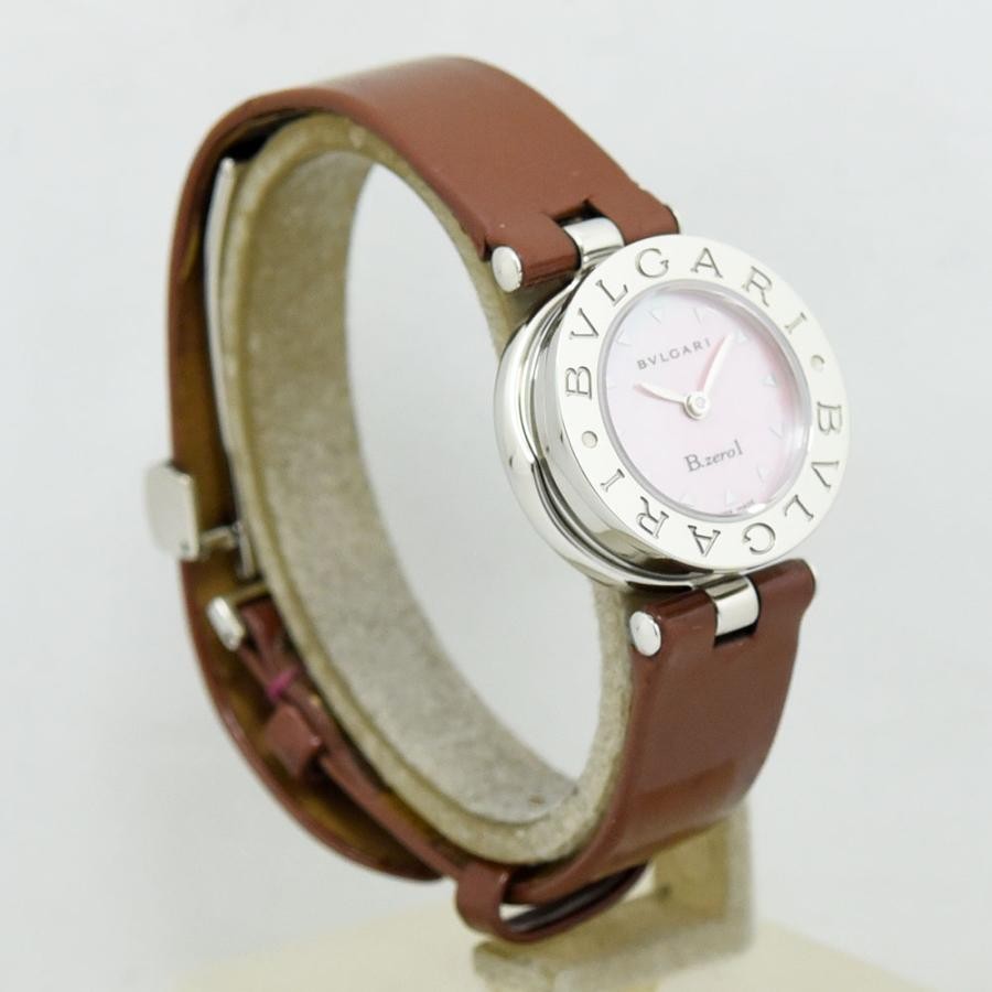 VINTAGE WATCHES FASHION ブルガリ B.zero1 クオーツ腕時計、淡いピンクの文字盤、ブラウンレザーベルト