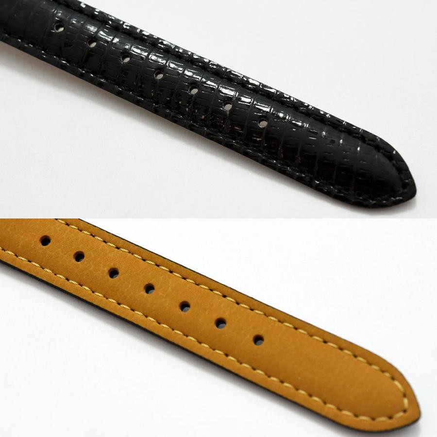 VINTAGE WATCHES FASHIONのブルガリ B.zero1ウォッチ。光沢のある黒いレザーストラップと、明るい茶色の裏地が付いています。