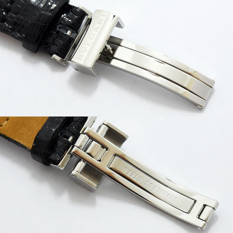VINTAGE WATCHES FASHION ブルガリ B.zero1 レディースウォッチのシルバー製クラスプとブラックレザーストラップ