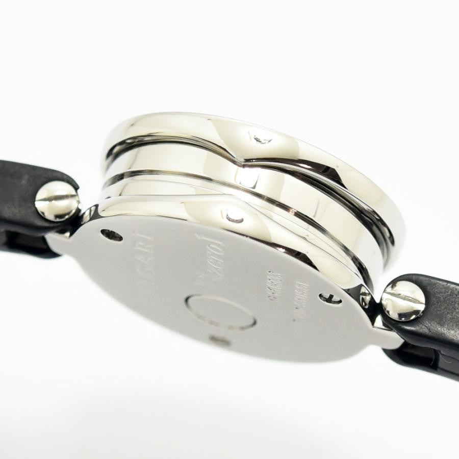 VINTAGE WATCHES FASHIONのブルガリB.zero1レディース腕時計。ステンレス製ケースとブラックレザーベルトの洗練されたサイドビュー。