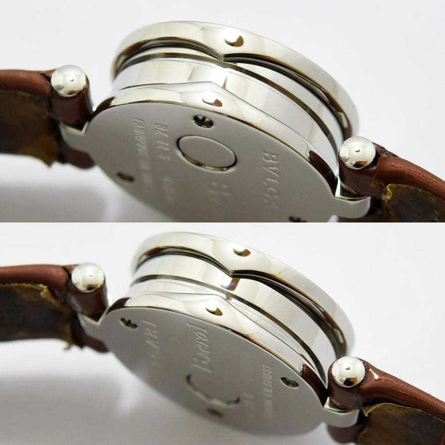 VINTAGE WATCHES FASHIONのブルガリ B.zero1 クオーツ レディース腕時計。シルバーケースにブラウンレザーベルト。洗練されたデザイン。