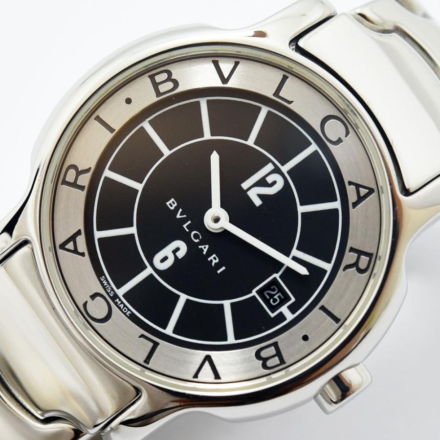 VINTAGE WATCHES FASHION ブルガリ レディース腕時計 ステンレススティール製 ブラック文字盤 アラビア数字 日付表示