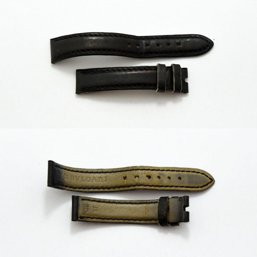 VINTAGE WATCHES FASHION ブルガリのステンレススチール製レザーストラップウォッチ。ブラックのクロコダイル型押しレザーストラップ。