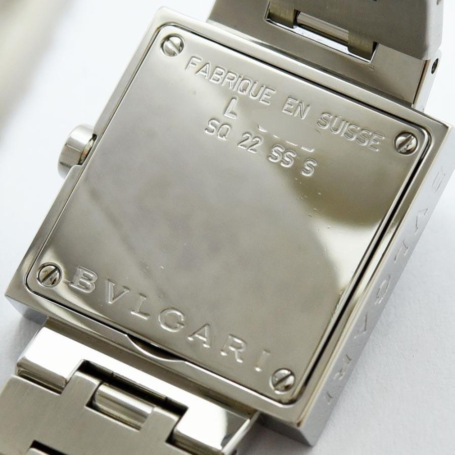 VINTAGE WATCHES FASHION ブルガリのスクエアフェイスステンレススチール製レディース腕時計。シルバーカラー、ダークグレー文字盤。スイス製。