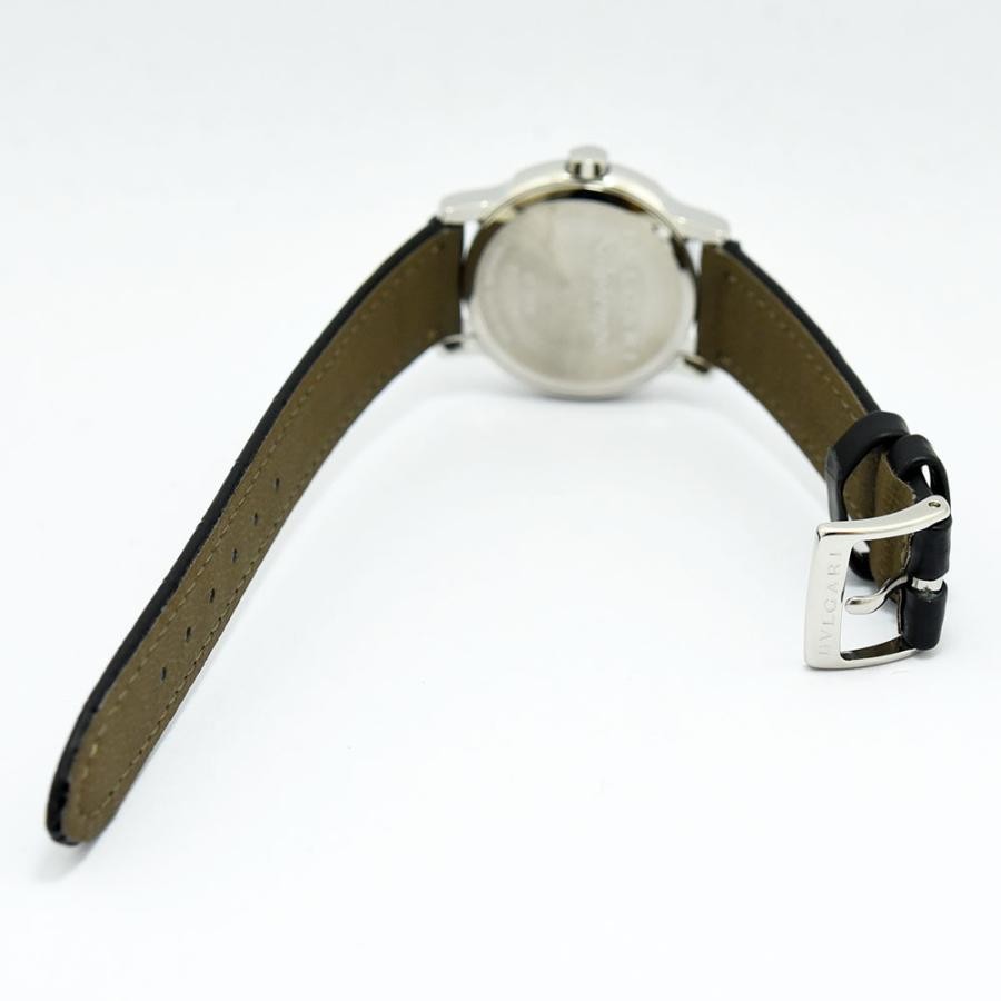 VINTAGE WATCHES FASHION ブルガリ ステンレススチールレザーベルト腕時計。シルバーケース、ホワイトダイヤル、ブラッククロコ型押しレザーストラップ。