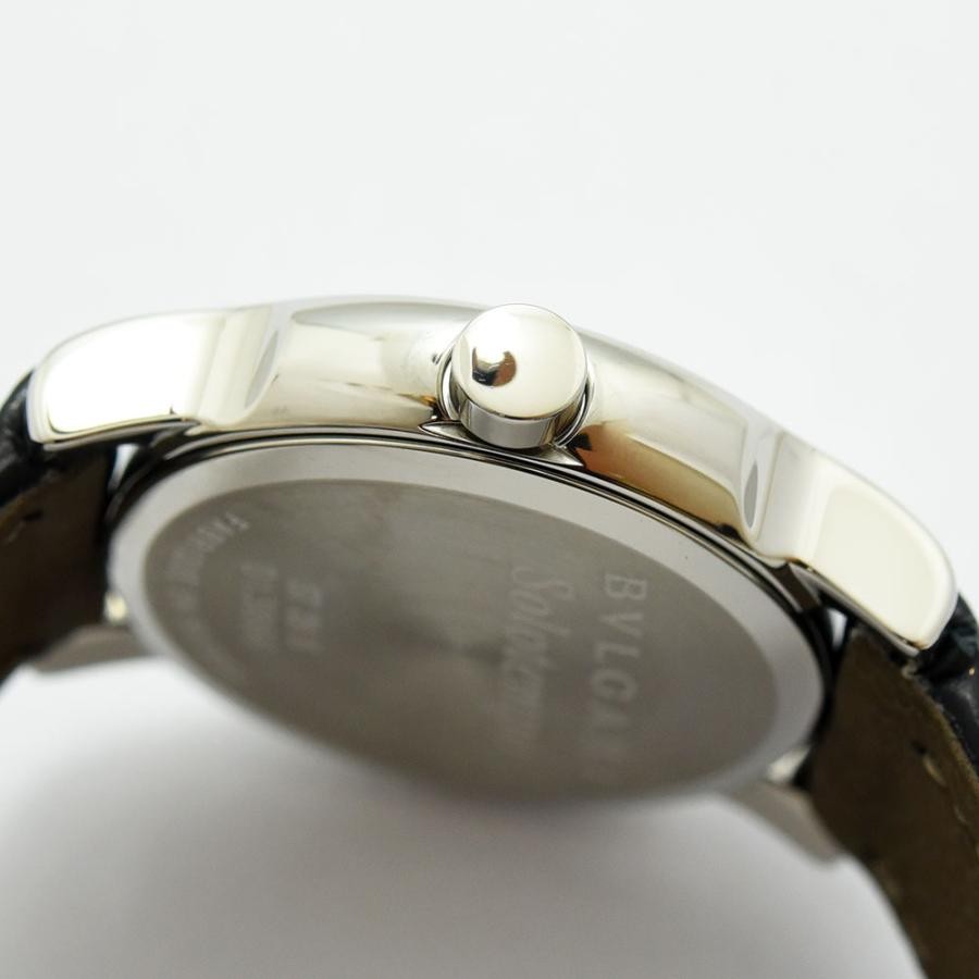 VINTAGE WATCHES FASHION ブルガリ ステンレススチールレザーベルト腕時計。シルバーケース、ホワイトダイヤル、ブラッククロコ型押しレザーストラップ。