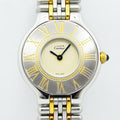 VINTAGE WATCHES FASHION カルティエ マストタンク 21 腕時計。シルバーとゴールドのコンビネーション、ローマ数字インデックス、アイボリー文字盤、ブルーの針。