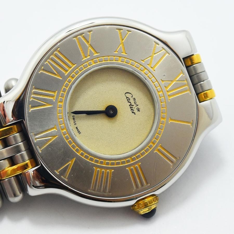 VINTAGE WATCHES FASHION カルティエ マストタンク 腕時計。シルバーとゴールドのコンビネーション、ローマ数字インデックス、アイボリー文字盤、ブルースチール針。