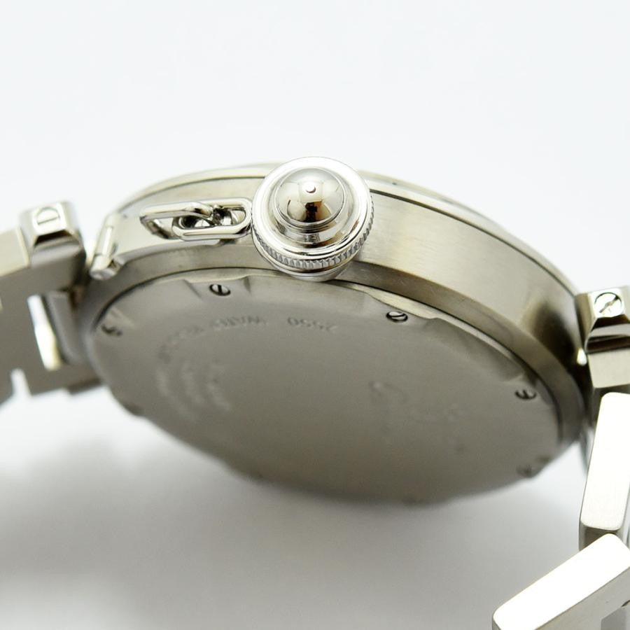 VINTAGE WATCHES FASHION カルティエ パシャ GMT オートマティック ウォッチ。ステンレススティール製。ブラック文字盤、アラビア数字インデックス、夜光針、24時間ベゼル、GMT機能。