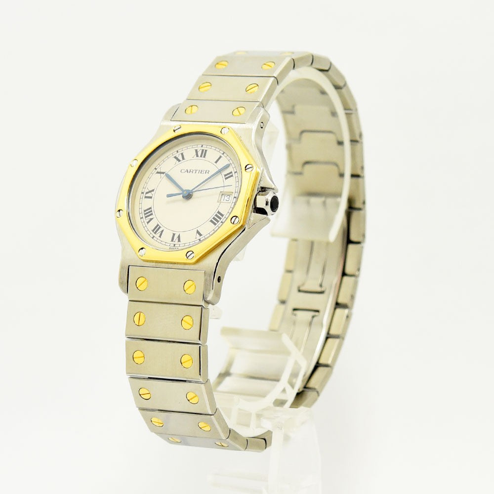 VINTAGE WATCHES FASHIONのカルティエ サントス オクタゴン腕時計。ステンレスとイエローゴールドのコンビ、ビスモチーフが特徴的なクラシックなデザイン。
