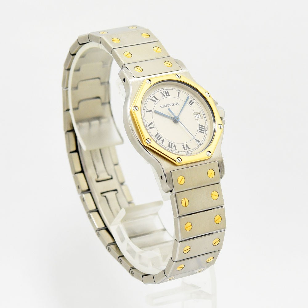 VINTAGE WATCHES FASHIONのカルティエ サントス オクタゴン腕時計。ステンレスとイエローゴールドのコンビ、ビスモチーフが特徴的なクラシックなデザイン。