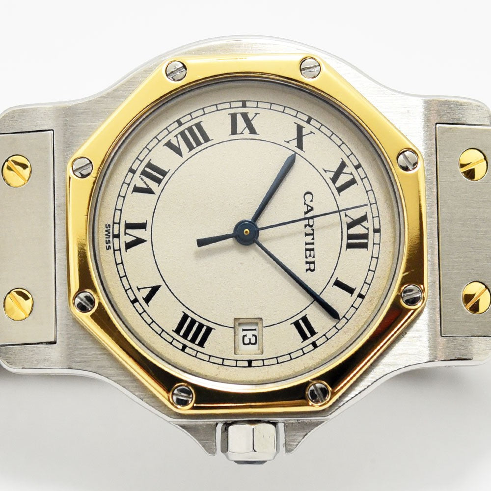 VINTAGE WATCHES FASHIONのカルティエ サントス オクタゴン。ステンレスとイエローゴールドのコンビ、ビスモチーフが特徴の高級腕時計。