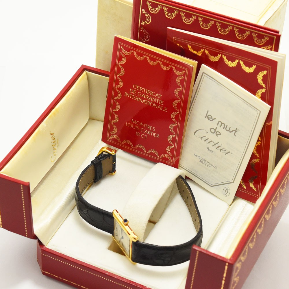 VINTAGE WATCHES FASHIONのCartier Tank Louis Cartier 18Kイエローゴールド腕時計、専用ボックスと保証書付き