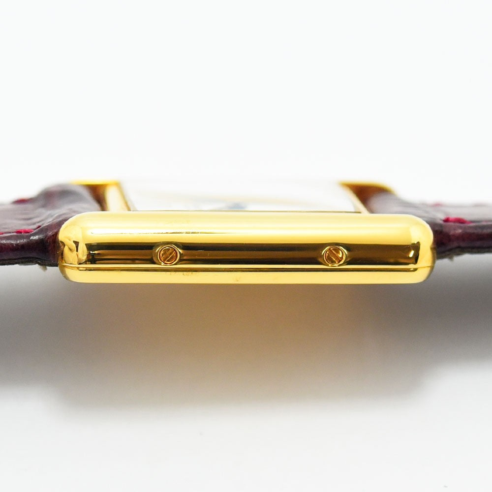 VINTAGE WATCHES FASHION カルティエ タンク ヴェルメイユ クォーツウォッチ、ゴールドカラーケース、ボルドーレザーストラップ