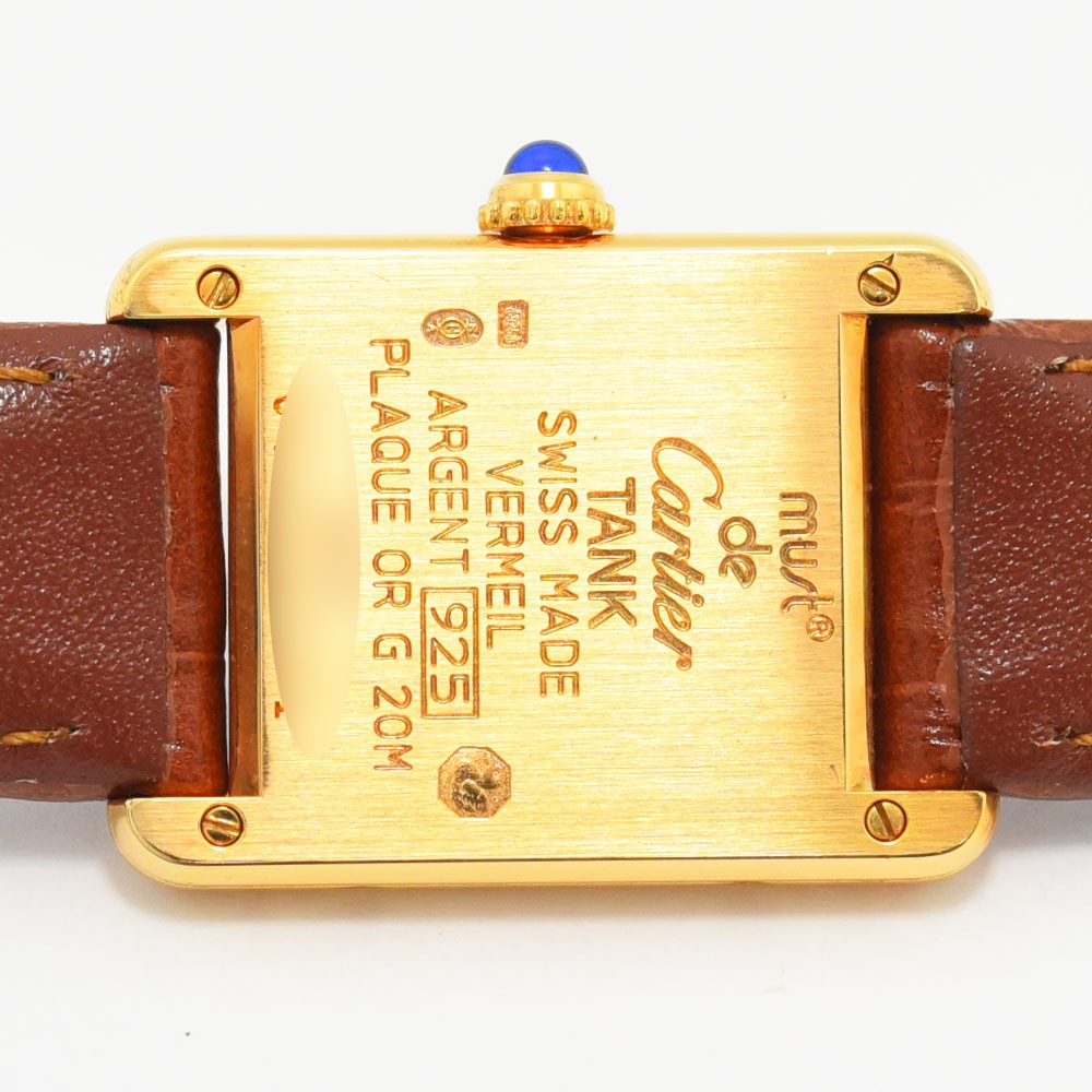 VINTAGE WATCHES FASHIONのカルティエ タンク ヴェルメイユ レディースウォッチ。イエローゴールドカラーのケース、ブラウンのクロコダイルエンボスレザーストラップ。