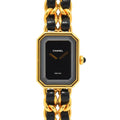 VINTAGE WATCHES FASHION シャネル プルミエールウォッチ、ゴールドメッキチェーンとブラックレザー、ブラックダイヤル、八角形ケース