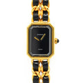 VINTAGE WATCHES FASHION シャネル プルミエールウォッチ、ゴールドトーンケース、ブラックレザーストラップ、ブラックダイヤル