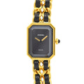 VINTAGE WATCHES FASHION シャネル プルミエールウォッチ、ゴールドチェーンとブラックレザー、ブラック文字盤、八角形ケース、スイス製