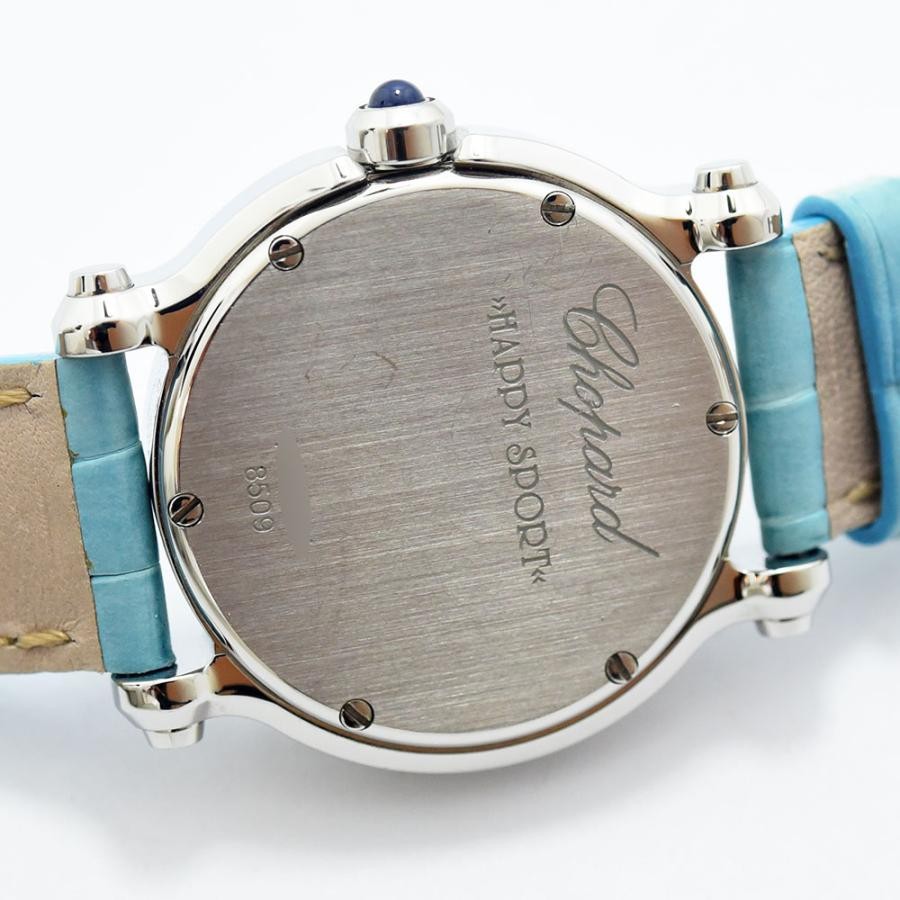 VINTAGE WATCHES FASHION ショパール ハッピーダイヤモンド ウォッチ、ブルーのレザーストラップ、ステンレススチールケース、モデル番号8509