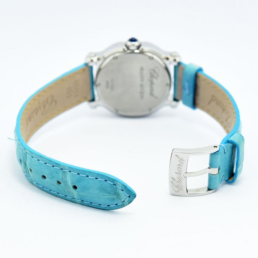 VINTAGE WATCHES FASHION ショパール ハッピーダイヤモンド ウォッチ、ブルーのクロコダイルエンボスレザーストラップ、ステンレススチール製