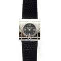 VINTAGE WATCHES FASHIONのChristian Diorレディース腕時計。カナージュ柄のスクエアケースとブラックのレザーベルトが特徴的なエレガントなアナログ時計。