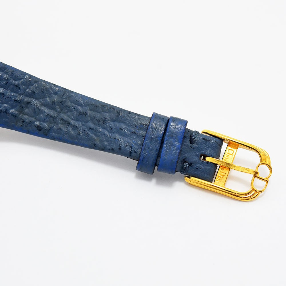 VINTAGE WATCHES FASHIONのクリスチャン・ディオール製ヴィンテージ腕時計、質感豊かなブルーのレザーベルトとゴールドのCDロゴバックル
