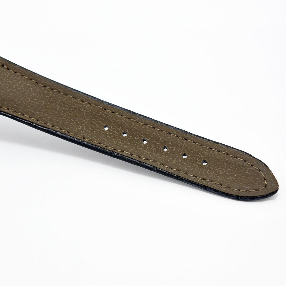 VINTAGE WATCHES FASHIONのグランドセイコー腕時計用ブラックレザーベルトの裏面。質感のあるブラウンの裏地とステッチが特徴。