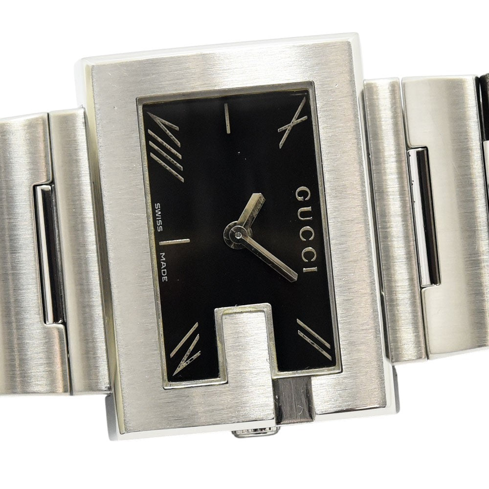 VINTAGE WATCHES FASHIONのGUCCI 100Lレディース腕時計。シルバーのステンレス製スクエアケースとブラック文字盤が特徴的なGロゴデザイン。