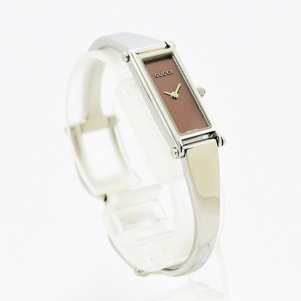 VINTAGE WATCHES FASHIONのGucci 1500Lレディース腕時計。シルバーのステンレス製バングルと上品なブラウンの長方形文字盤が特徴。