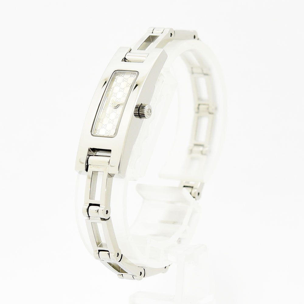 VINTAGE WATCHES FASHIONのGUCCI 3900Lレディース腕時計。GGパターン文字盤とスリムな長方形ケースが特徴のステンレススチール製シルバーウォッチ。