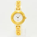 VINTAGE WATCHES FASHIONのGUCCIヴィンテージチェンジベゼルウォッチ。ゴールドトーンの華やかなブレスレットとホワイト文字盤が特徴の腕時計。