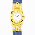 VINTAGE WATCHES FASHIONのゴールドケースとブルーレザーベルトが特徴的なグッチのレディース腕時計