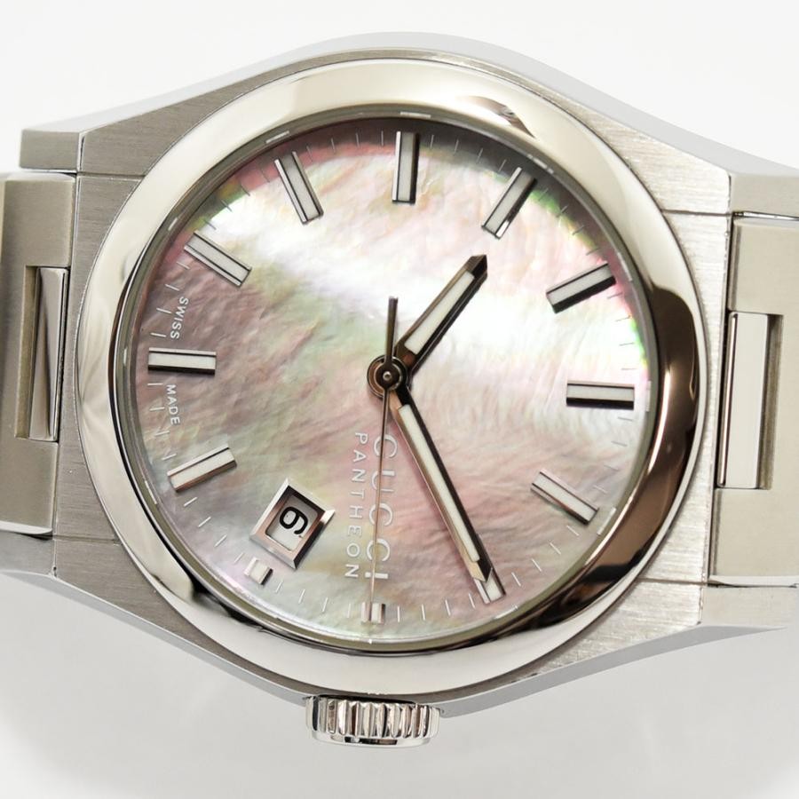 VINTAGE WATCHES FASHION グッチ パンテオン ステンレススチールウォッチ マザーオブパール文字盤 日付表示機能付き