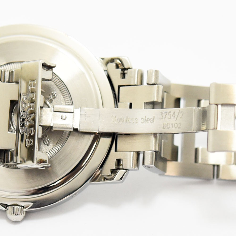 VINTAGE WATCHES FASHIONのHERMÈSクリッパーウォッチ、ステンレススチール製ブレスレットの留め具と裏蓋のディテール