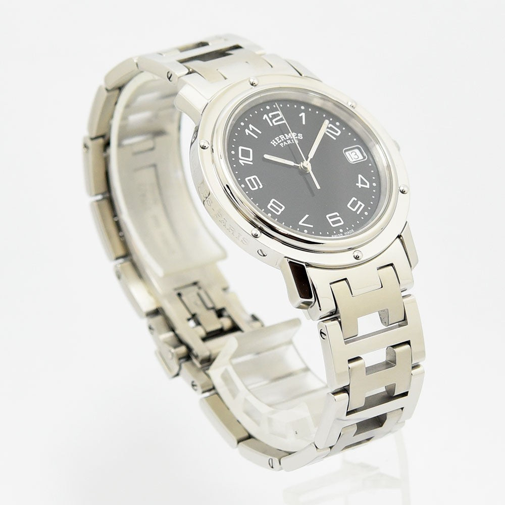 VINTAGE WATCHES FASHIONのエルメス クリッパー腕時計。ブラック文字盤とHモチーフのステンレススチール製ブレスレットが特徴の気品あるデザイン。