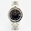 VINTAGE WATCHES FASHIONのエルメス クリッパー腕時計。ブラック文字盤とステンレススチール製H型ブレスレットが特徴。