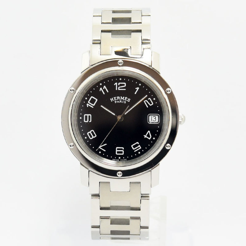 VINTAGE WATCHES FASHIONのエルメス クリッパー腕時計。ブラック文字盤とステンレススチール製H型ブレスレットが特徴。