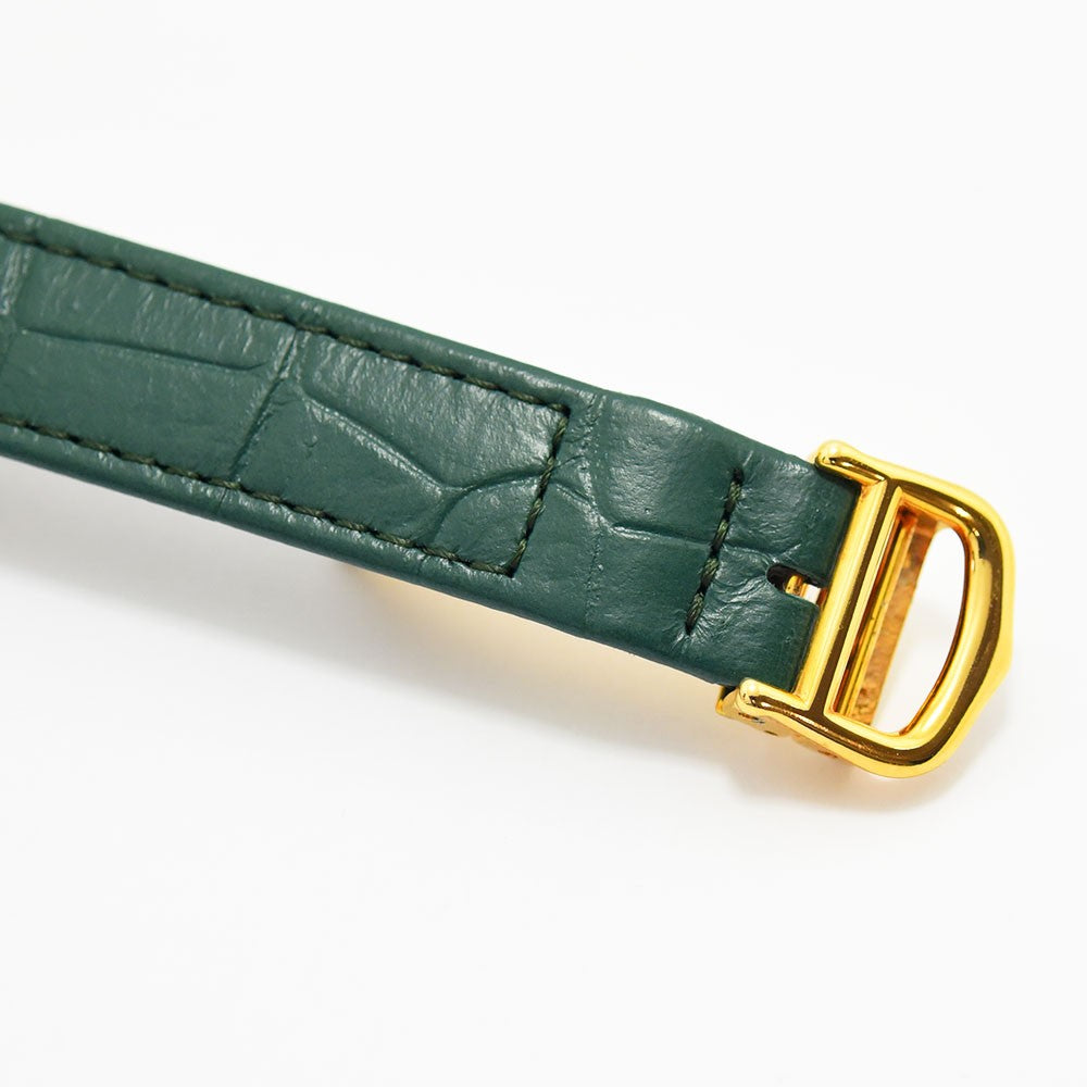VINTAGE WATCHES FASHION Must de Cartier 腕時計、ゴールドバックル付きグリーンクロコダイルエンボスレザーストラップ
