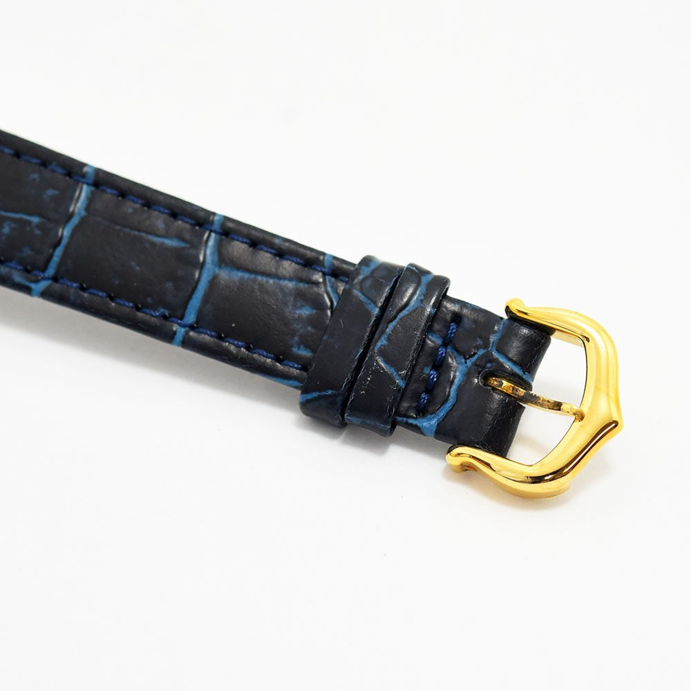 VINTAGE WATCHES FASHION Must de Cartier レディースウォッチ、ダークブルーのクロコダイル調レザーベルト、ゴールドバックル