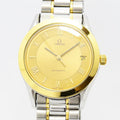 VINTAGE WATCHES FASHION オメガ自動巻きメンズウォッチ。ゴールド文字盤、ローマ数字インデックス、日付表示窓、ステンレススチールとゴールドのコンビブレスレット。