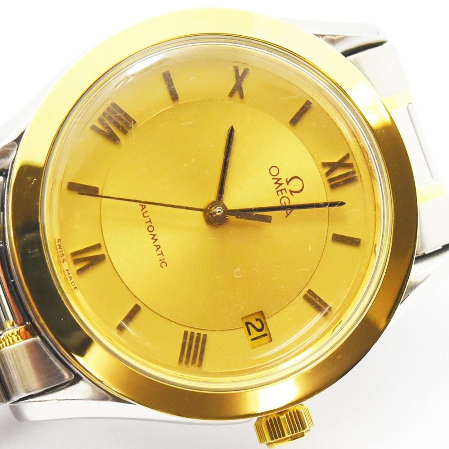 VINTAGE WATCHES FASHION オメガ自動巻きメンズウォッチ、ゴールド文字盤、ローマ数字インデックス、日付表示、ステンレススチールとゴールドのコンビブレスレット