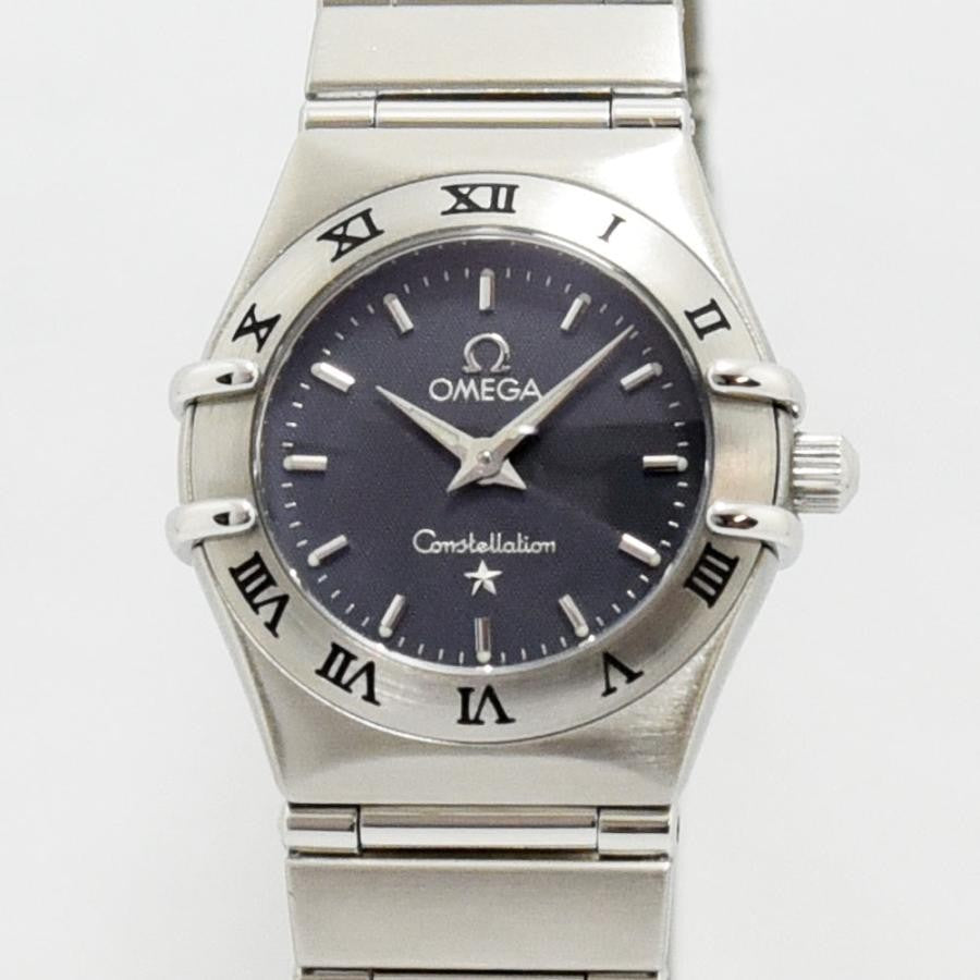 VINTAGE WATCHES FASHION オメガ コンステレーション レディース クォーツ腕時計。ステンレススチール製、ダークグレー文字盤、ローマ数字インデックス。