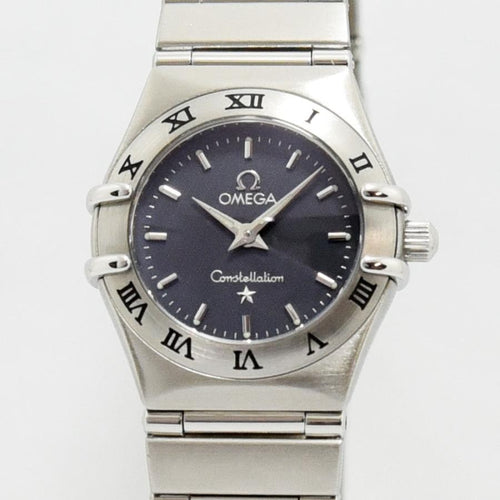 VINTAGE WATCHES FASHION オメガ コンステレーション レディース クォーツ腕時計。ステンレススチール製、ダークグレー文字盤、ローマ数字インデックス。