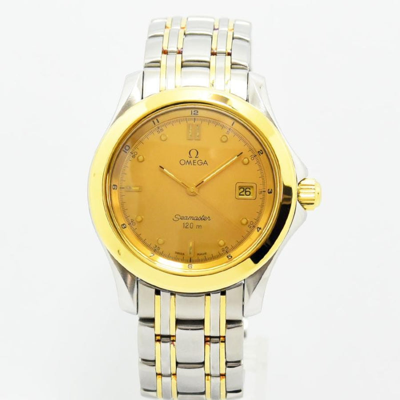 VINTAGE WATCHES FASHIONのOMEGAシーマスター120m。ゴールド文字盤とステンレス＆ゴールドのコンビブレスレットが特徴の高級ヴィンテージ腕時計
