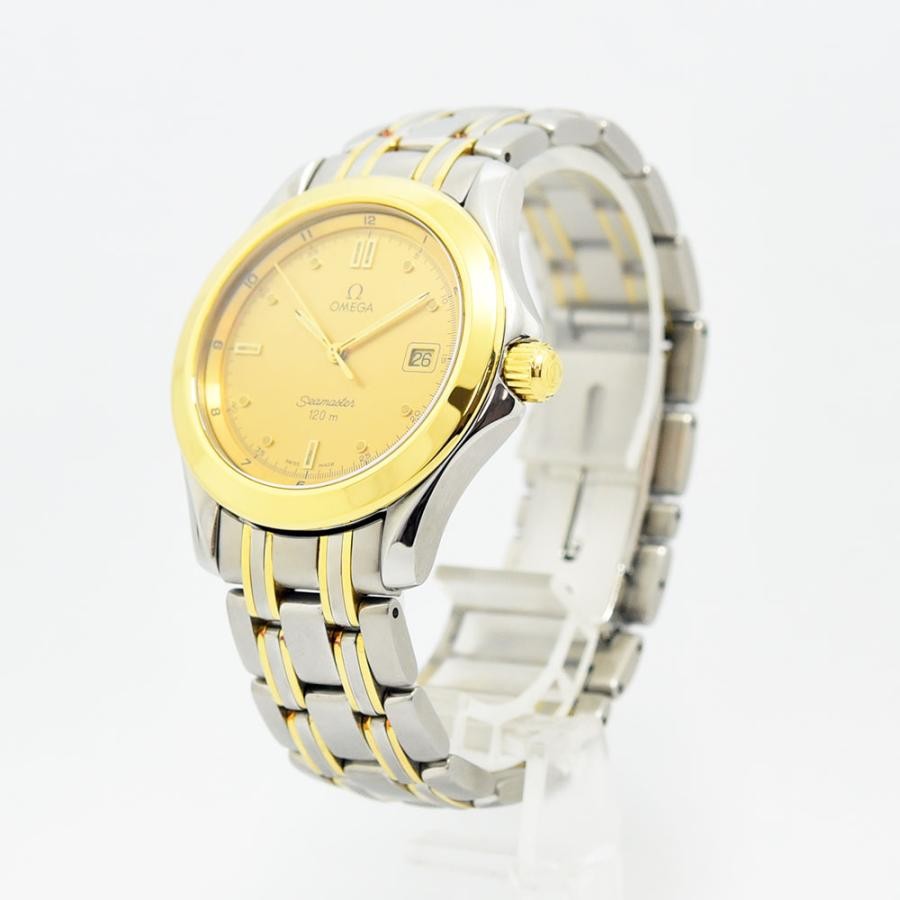 VINTAGE WATCHES FASHIONのOMEGAシーマスター120m。ゴールド文字盤とステンレス＆ゴールドのコンビブレスレットが特徴のヴィンテージ腕時計。