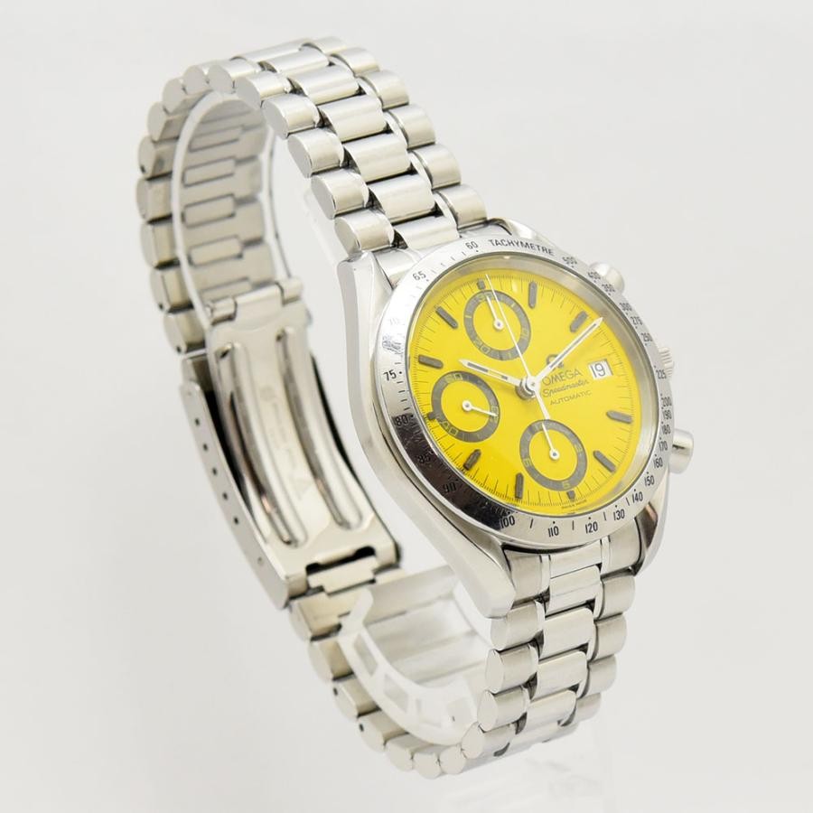 VINTAGE WATCHES FASHION オメガ スピードマスター 自動巻きクロノグラフ、鮮やかなイエローダイヤル、ステンレススチール製ブレスレット、タキメーターベゼル