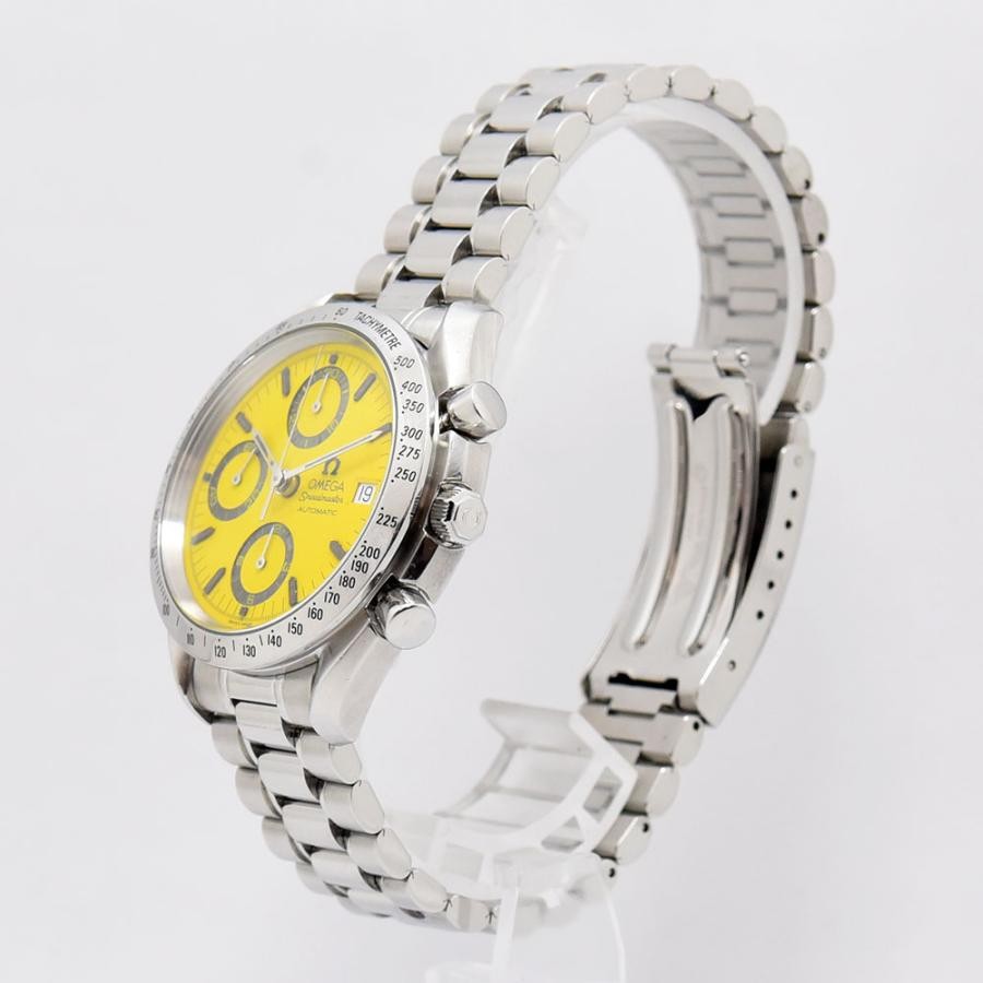 VINTAGE WATCHES FASHION オメガ スピードマスター 自動巻きクロノグラフ、鮮やかなイエローダイヤル、ステンレススチールブレスレット、タキメーターベゼル